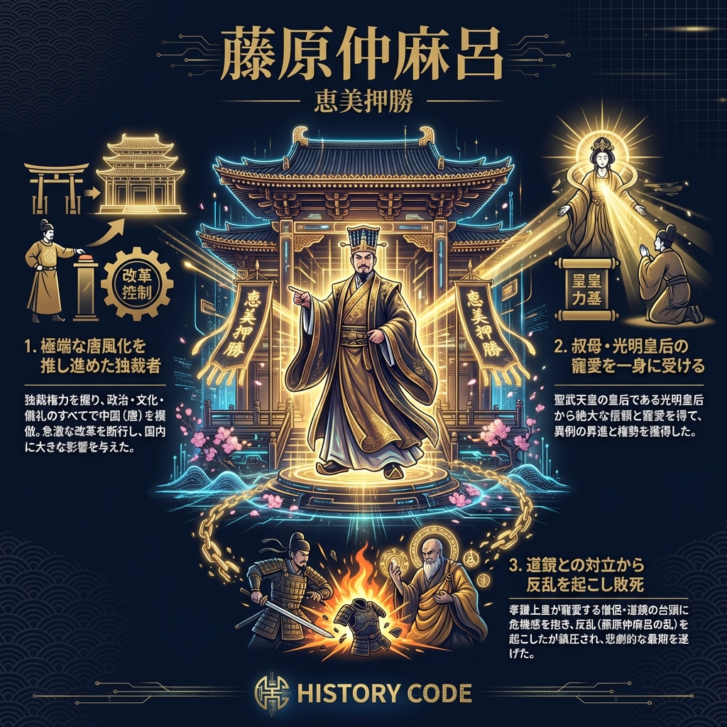 藤原仲麻呂（恵美押勝）：平城京の独裁者。栄華の果てに散った「氷上の夢」