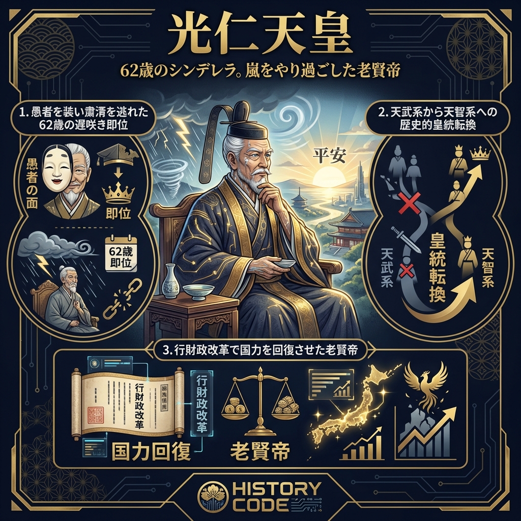 光仁天皇：62歳のシンデレラ。嵐をやり過ごした老賢帝